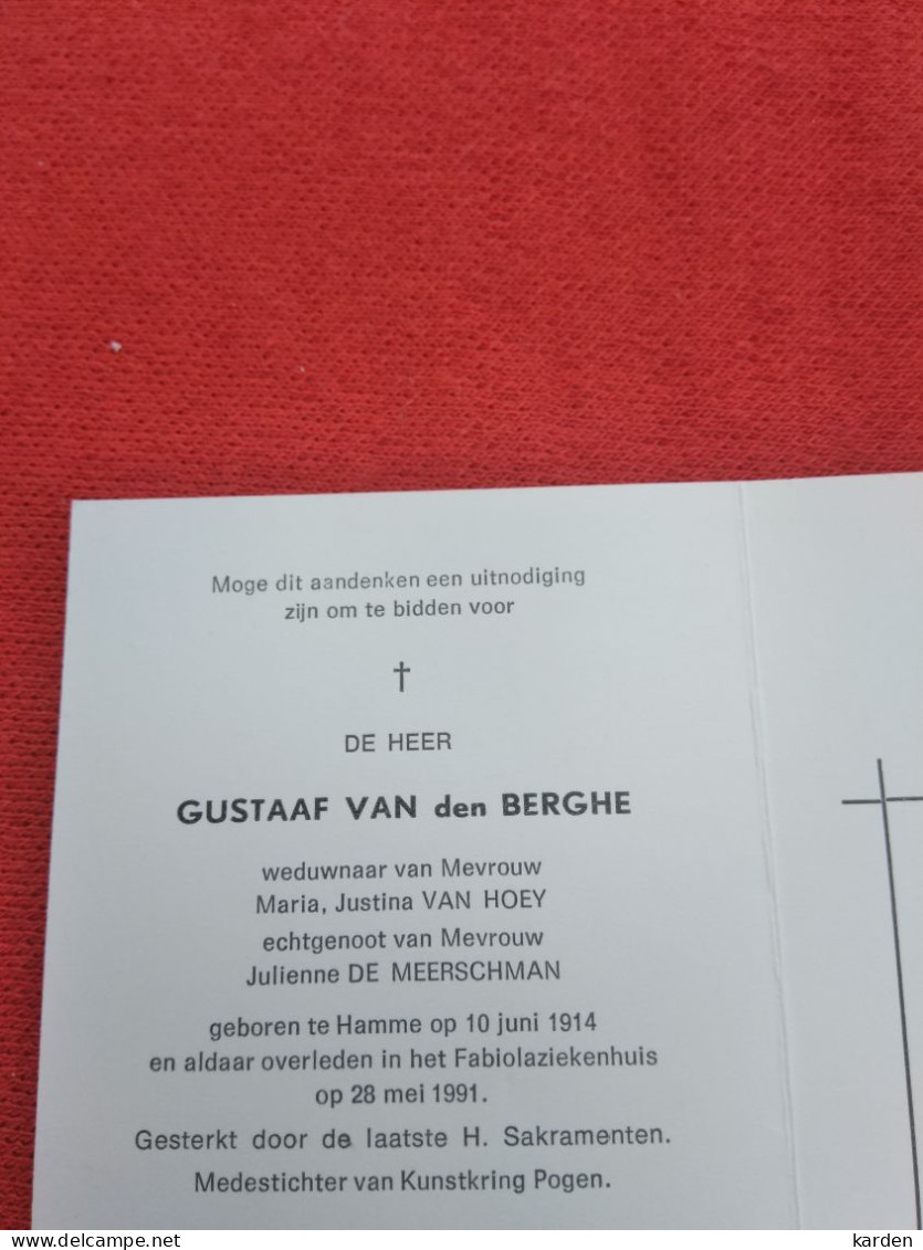 Doodsprentje Gustaaf Van Den Berghe / Hamme 10/6/1914 - 28/5/1991 ( Justina Van Hoey / Julienne De Meerschman ) - Godsdienst & Esoterisme