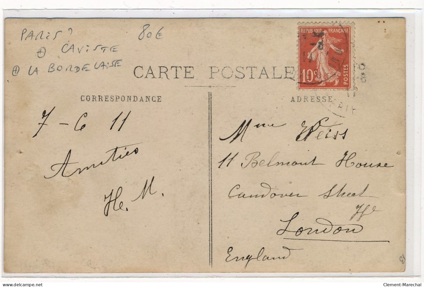 PARIS 17ème : Carte Photo -Vins La Bordelaise Au N° 1 Et Hôtel Des Etrangers (TESSIER) Au N° 3 Rue De Montenotte - TBE - Arrondissement: 17