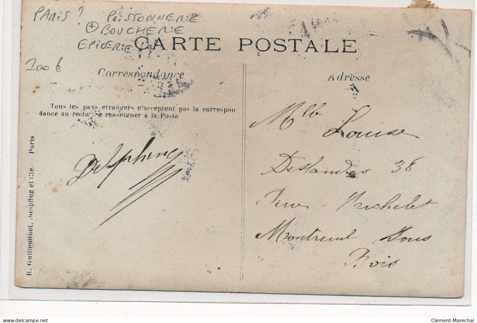 CARTE PHOTO A LOCALISER : Paris(?) Poissonnerie, Boucherie Epicerie, Huitres - Tres Bon Etat - Photos