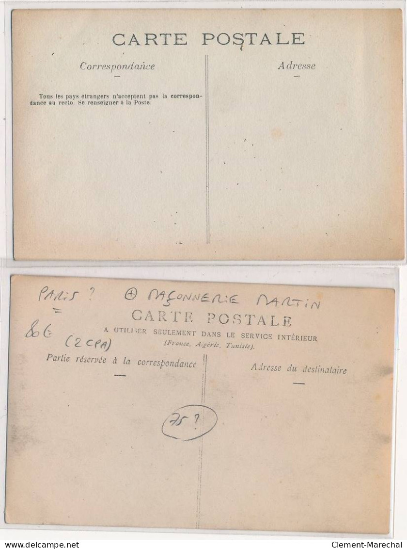 CARTE PHOTO A LOCALISER : Paris(?) Maconnerie Martin 2CPA - Tres Bon Etat - Photos