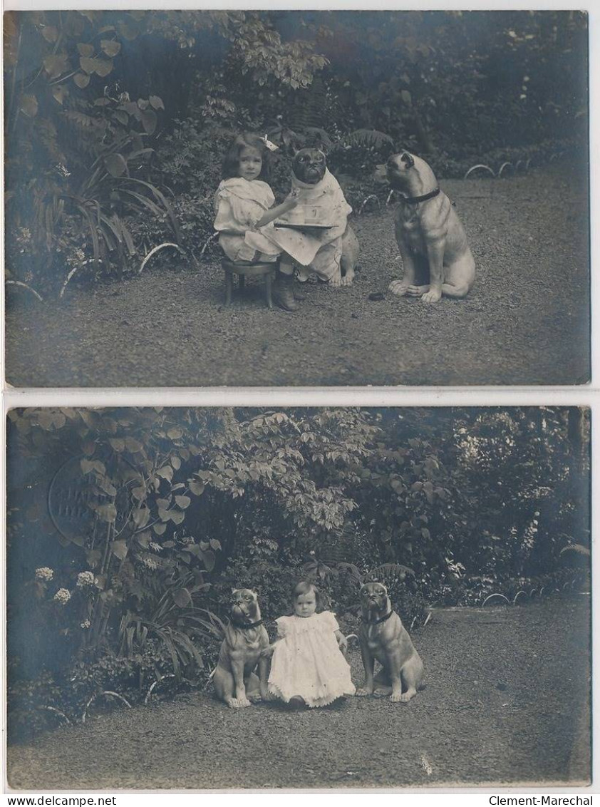 CARTE PHOTO A LOCALISER : Villa Prosper, Enfant, Statue De Chien 2CPA - Tres Bon Etat - Photos