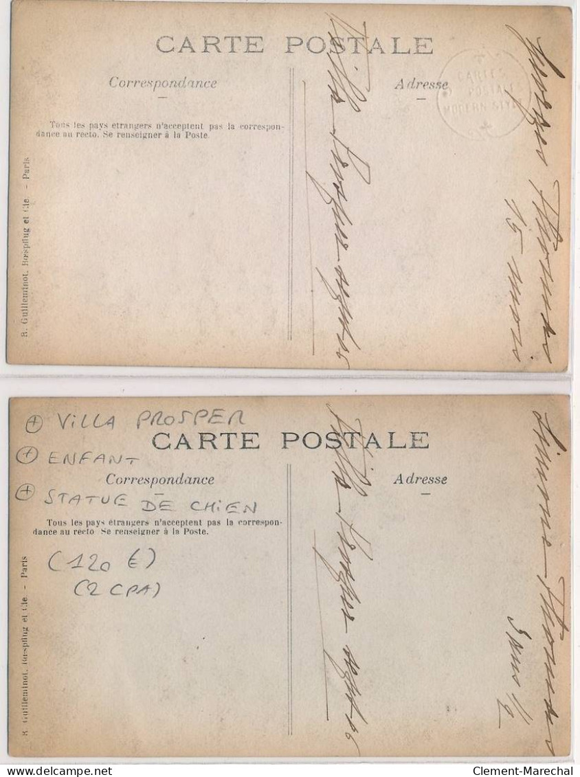 CARTE PHOTO A LOCALISER : Villa Prosper, Enfant, Statue De Chien 2CPA - Tres Bon Etat - Photos