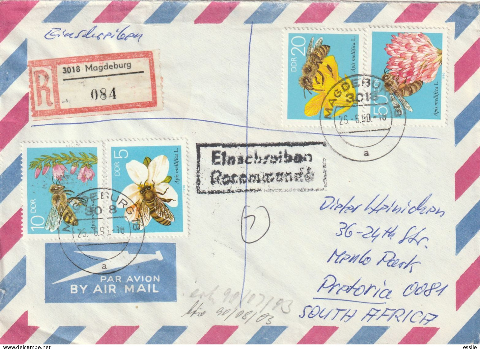 Germany DDR Cover Einschreiben Registered -  1990 - Bees Bee Postal Agency Insignia COA Coat Of Arms - Covers & Documents