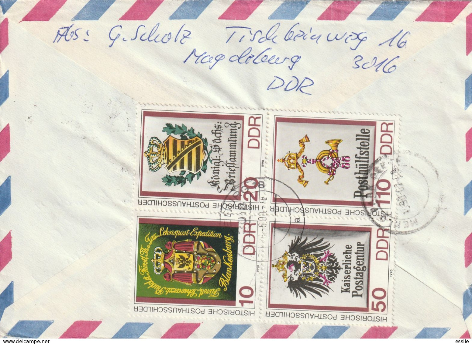 Germany DDR Cover Einschreiben Registered -  1990 - Bees Bee Postal Agency Insignia COA Coat Of Arms - Brieven En Documenten
