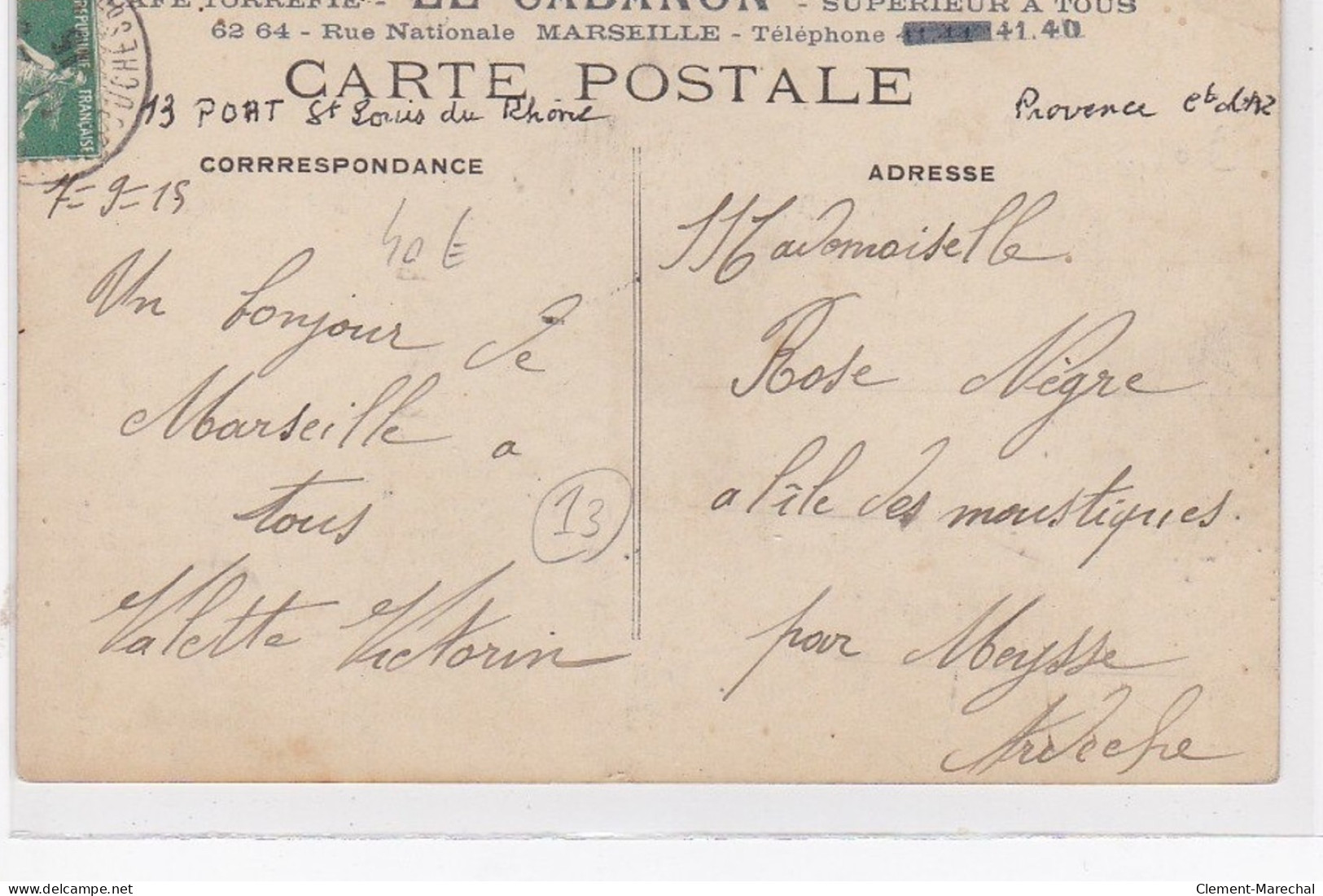 MARSEILLE : Carte Postale Publicitaire Pour Le Café "le Cabanon" (chasseur) - Très Bon état - Ohne Zuordnung