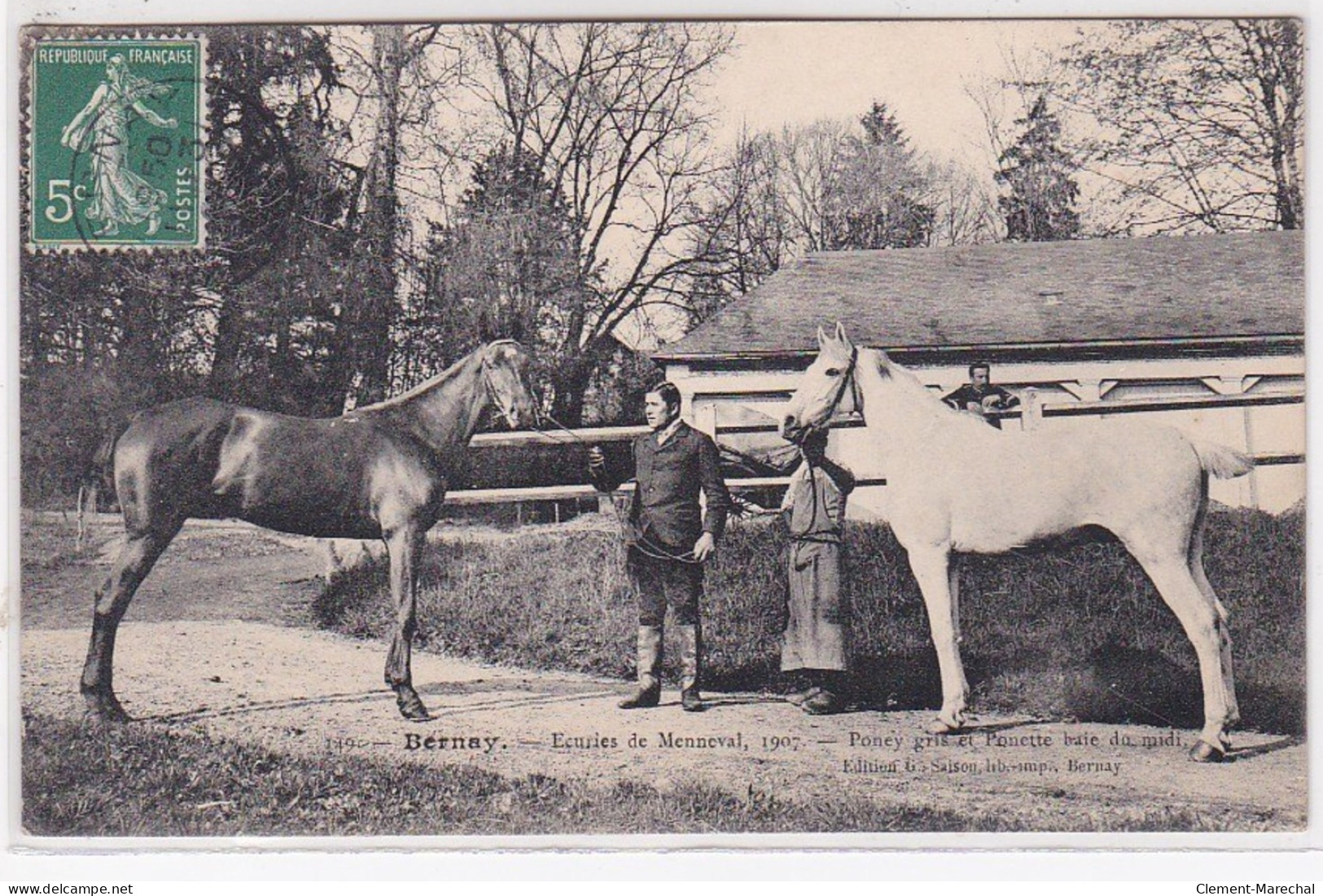 BERNAY : écuries De Menneval En 1907 (poney Gris Et Ponette ) - Très Bon état - Bernay