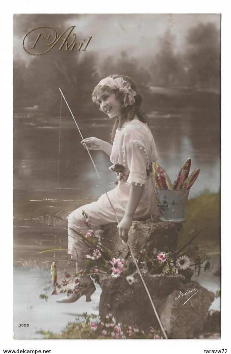 CPA FETE DU 1ER AVRIL / JEUNE FEMME PECHEUSE ET BOURRICHE DE POISSONS - April Fool's Day