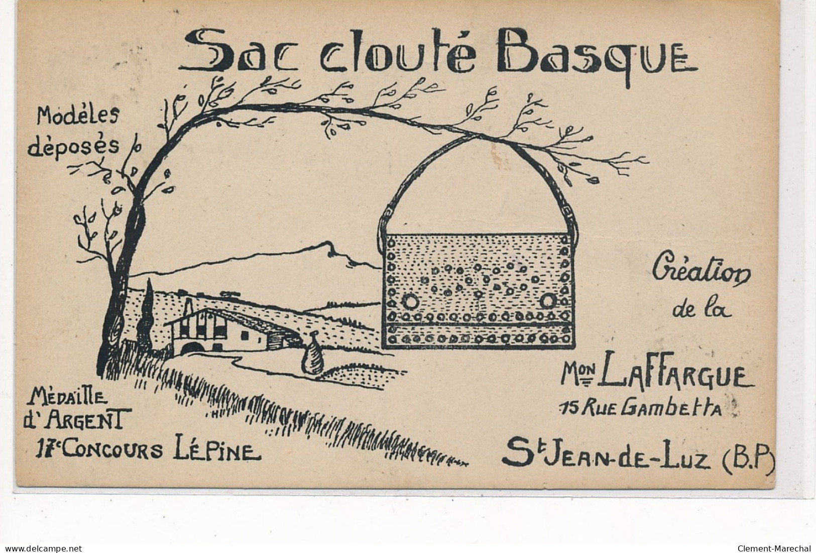 SAINT-JEAN-de-LUZ : Carte Publicitaire, Sac Clouté Basque Médaille D'argent Monsieur Laffargue - Tres Bon Etat - Saint Jean De Luz