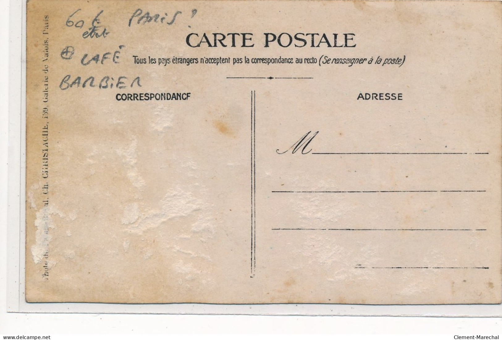 CARTE PHOTO A LOCALISER : Paris(?) Café Barbier - Etat - Photos