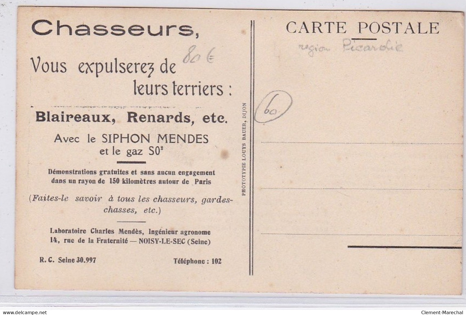 Mezy, Cires Les Mello, Le Thillet : Scène De Chasse - Publicité Siphon Mendes (chasseurs) - Très Bon état - Autres & Non Classés