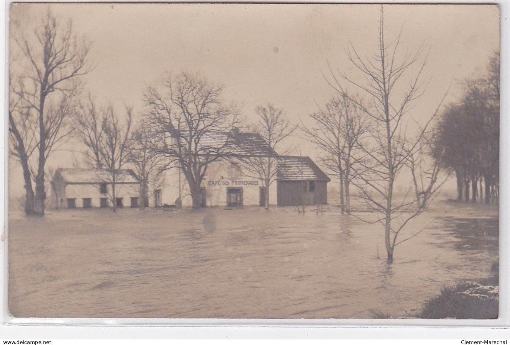 AUXONNE : Carte Photo Du Café Des Promenades Pendant Une Inondation - Très Bon état - Auxonne