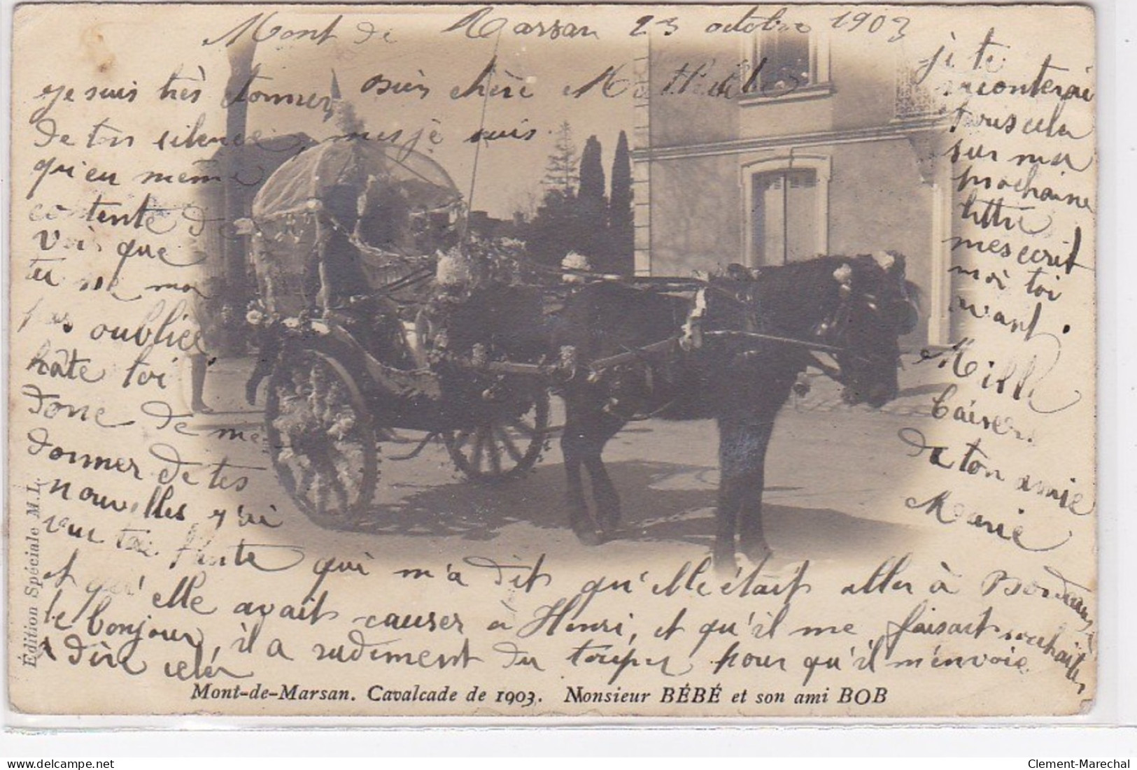 MONT DE MARSAN : Cavalcade De 1903 - Monsieur BEBE Et Son Ami BOB (attelage) - état - Mont De Marsan