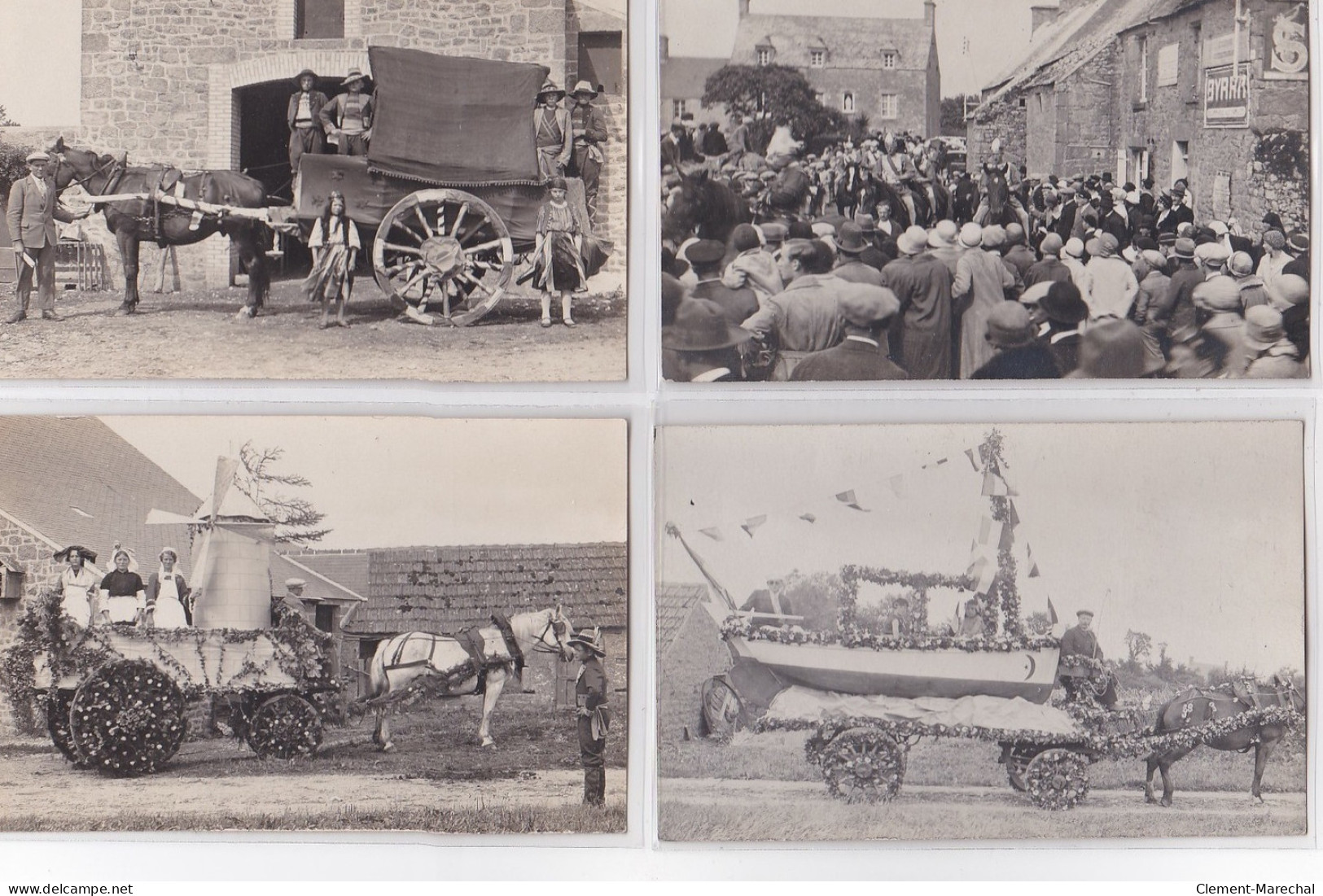 A LOCALISER (environs De CHERBOURG) : Lot De 4 Cartes Photo D'une Cavalcade (moulin) - Très Bon état - Autres & Non Classés