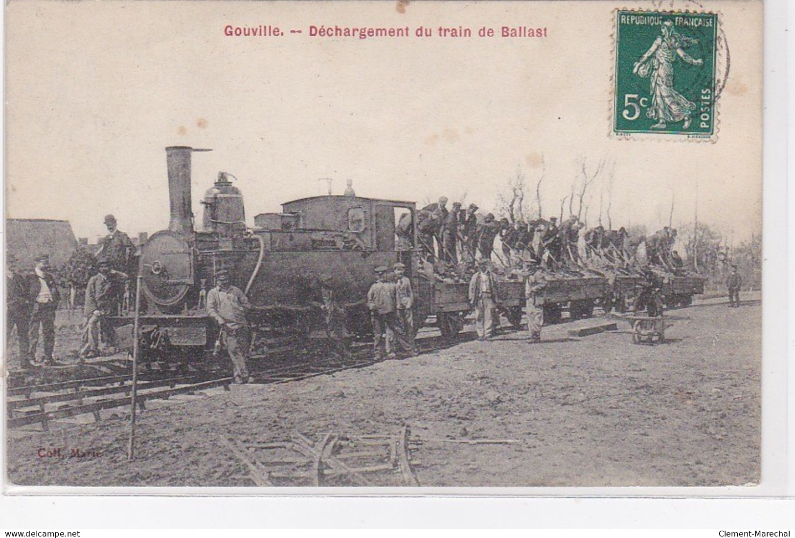 GOUVILLE : Déchargement Du Train De Ballast (chemin De Fer) - Très Bon état - Other & Unclassified