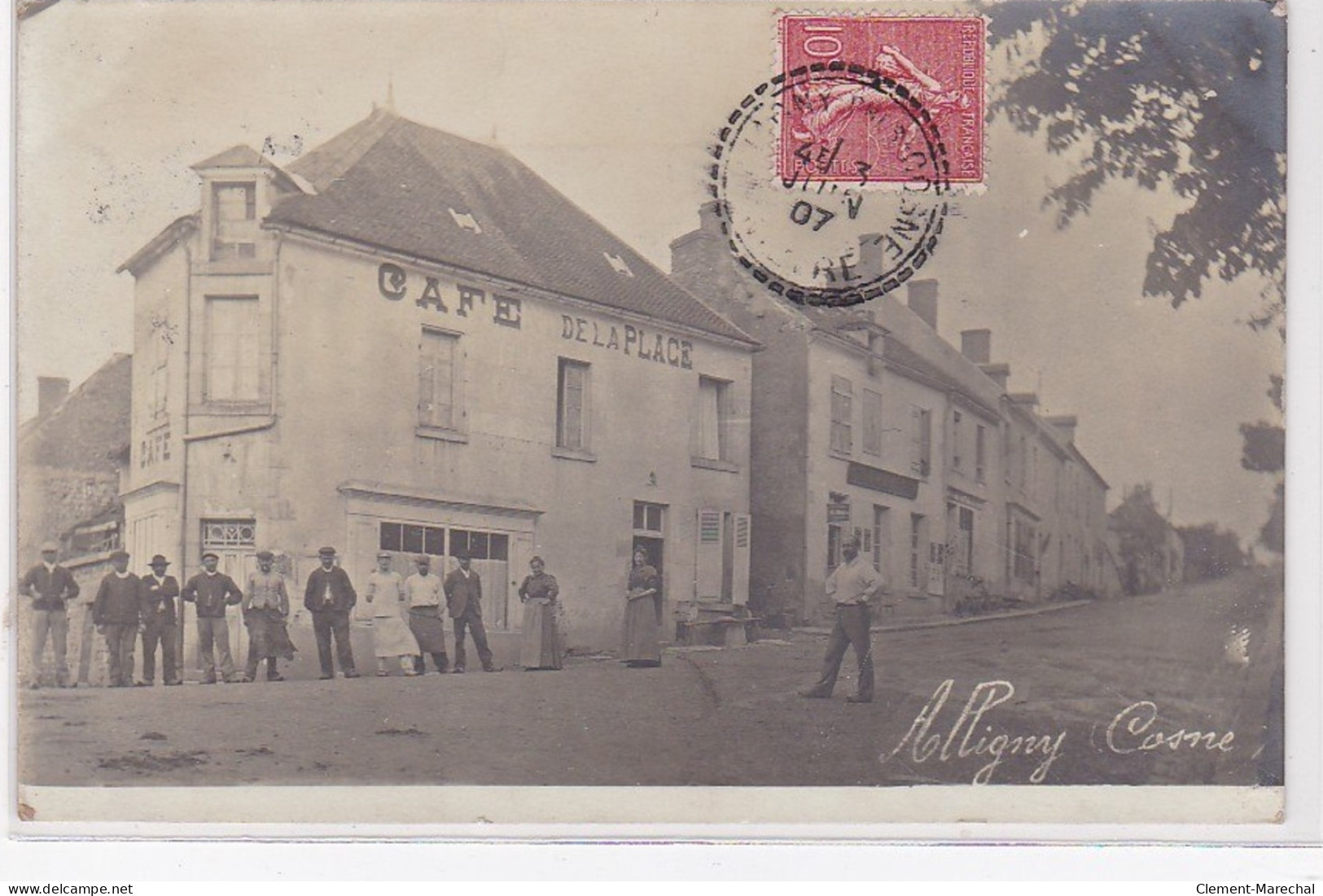 ALLIGNY COSNE : Carte Photo Du Café De La Place - Très Bon état - Andere & Zonder Classificatie