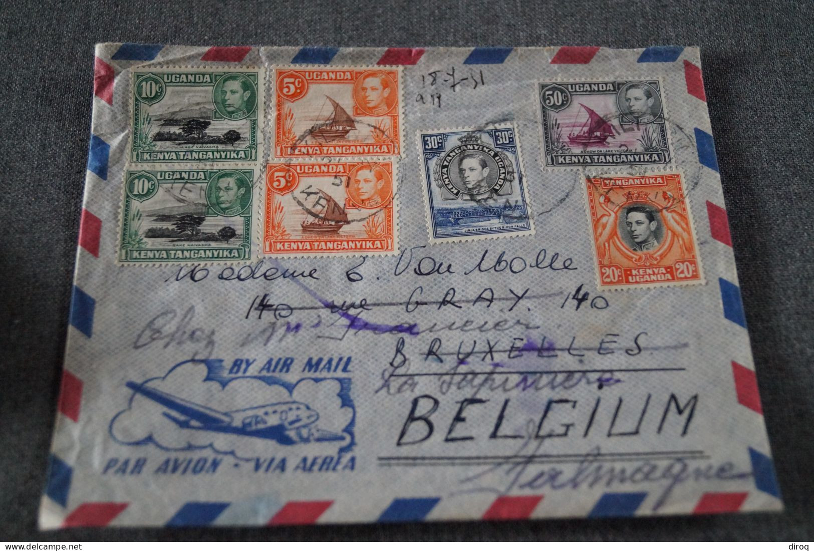 Très Bel Envoi Kenya - Belgique,Uganda 1951,+ Courrier, Pour Collection - Tanganyika (...-1932)