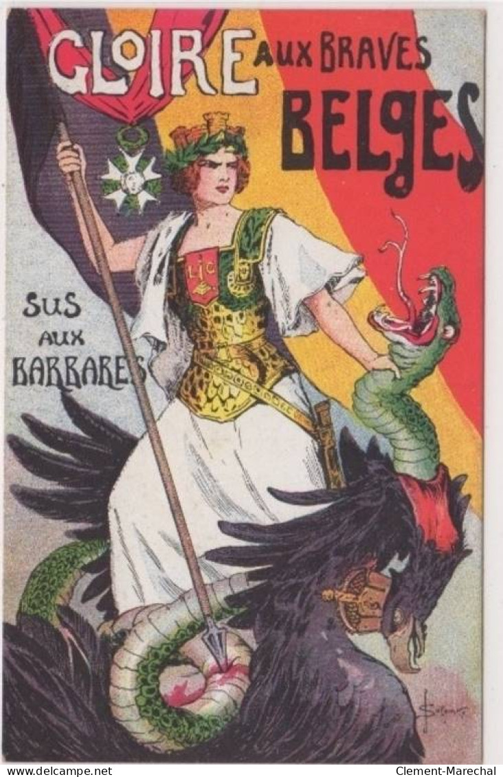 SOLOMKO (illustrateur Russe) : "gloire Aux Braves Belges - Sus Aux Barbares" (patriotique Ww1) - Très Bon état - Solomko, S.