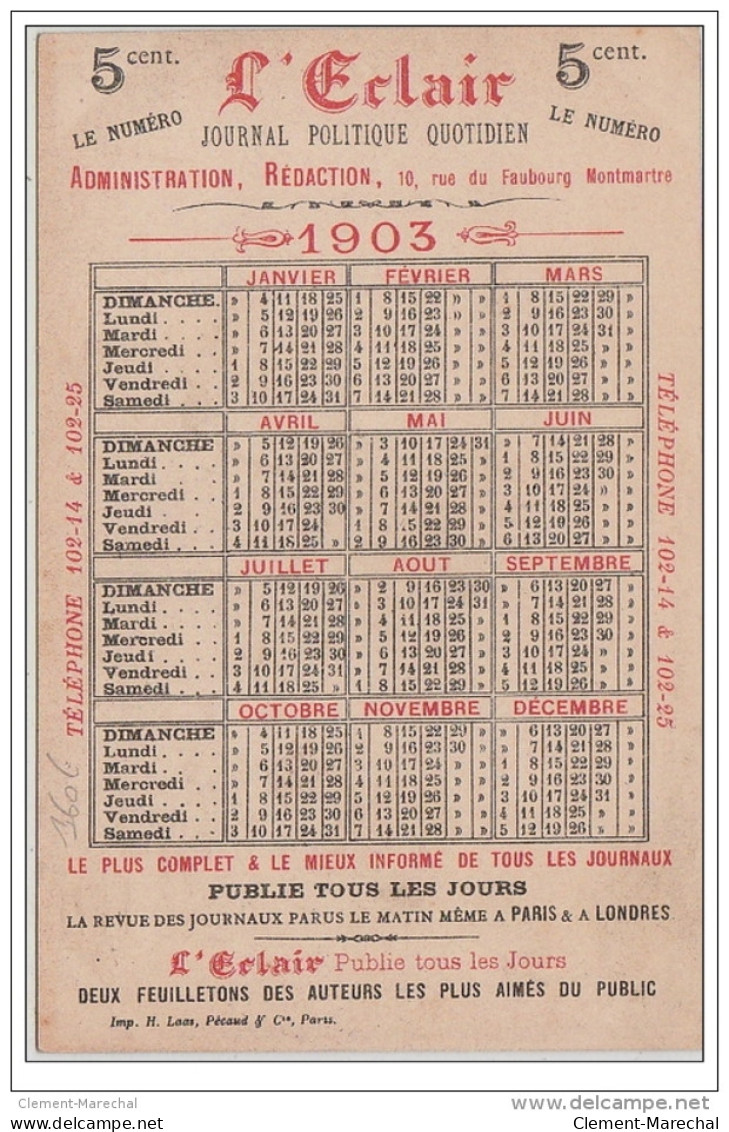 Publicité Pour Le Journal "L' Eclair" Vers 1900 - Très Bon état - Publicidad