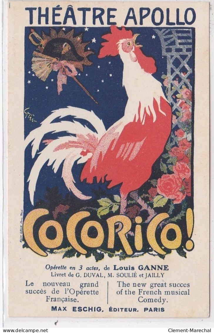PUBLICITE : Théatre Apollo - COCORICO Illustré Par GRUN - Très Bon état - Advertising