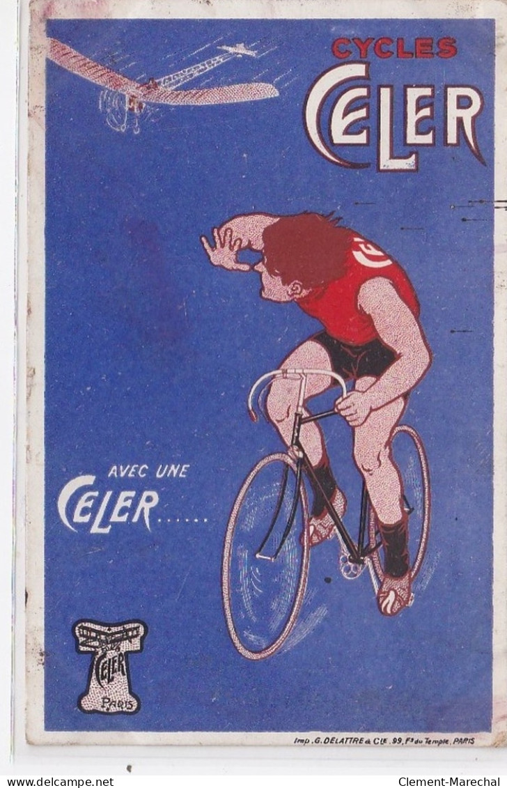 PUBLICITE : Carte Postales Illustrée Pour Les Cycles CELER (aviation - Vélo) A  Paris - Bon Etat - Publicidad