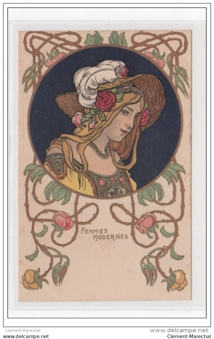 "Femmes Modernes" : série de 6 cartes postales (illustrateur non signé vers 1900) - très bon état