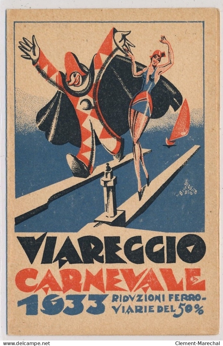 PUBLICITE : Viareccio Carnevale 1033 Ridzioni Ferro-viarie Del 50%, Carte Double - Tres Bon Etat - Publicidad