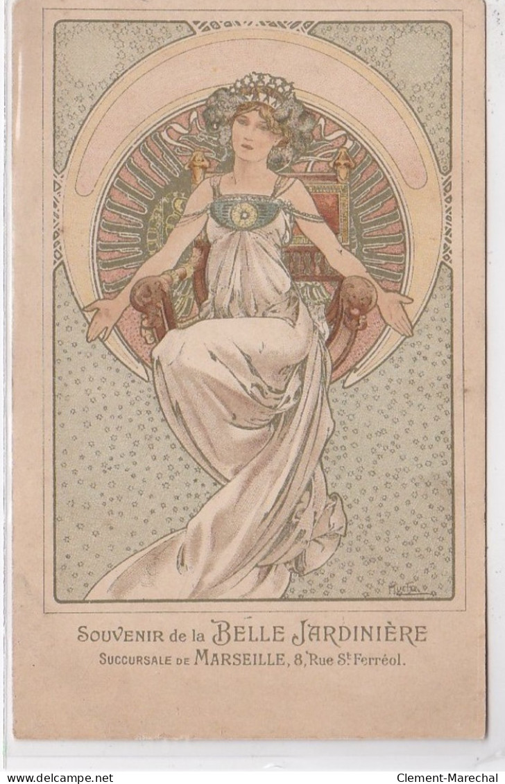MUCHA Alphons : "femme Au Trone"  Avec Publicité De La Belle Jardinière De Marseille - état - Mucha, Alphonse