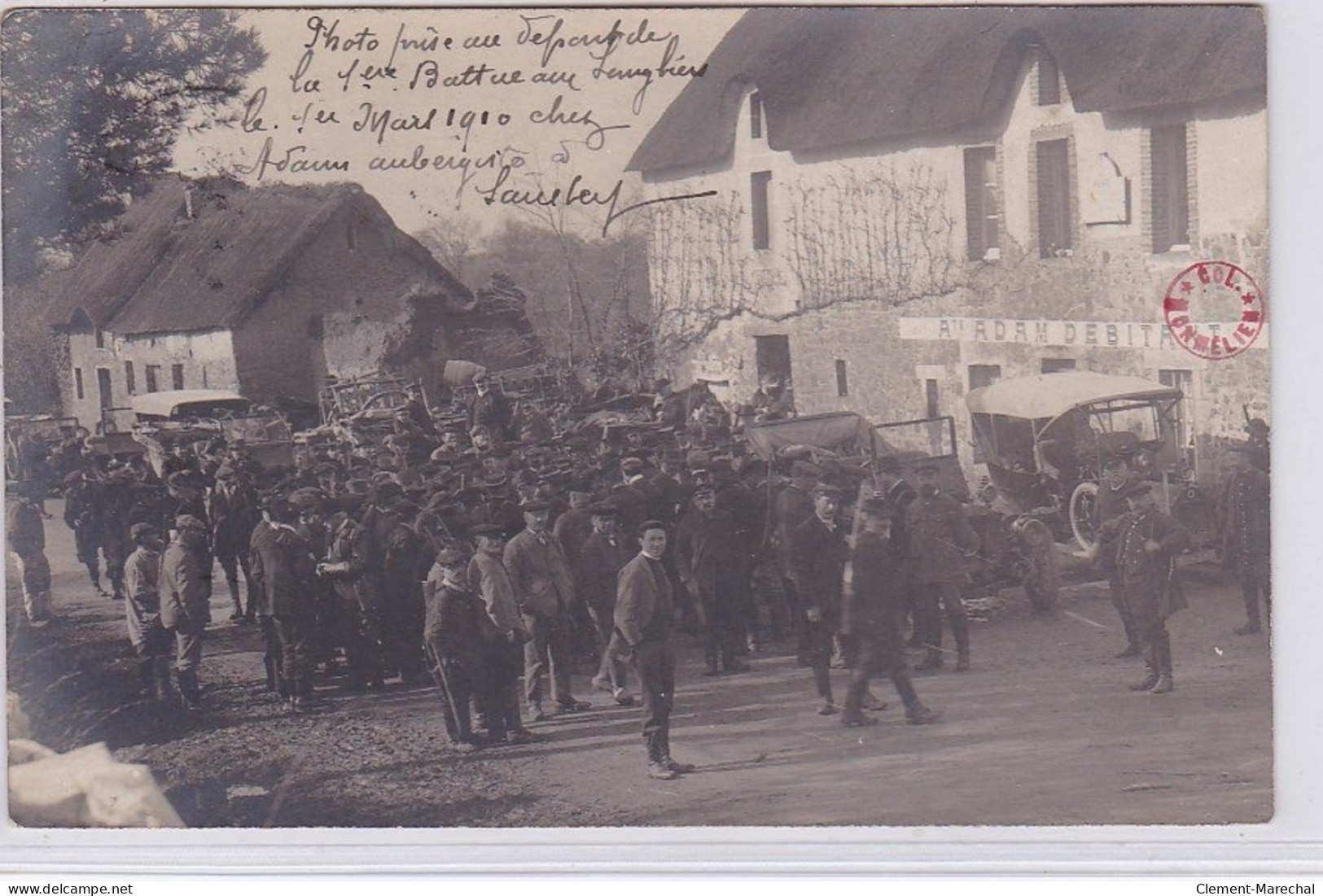 SAUSSEY : Carte Photo Du Départ De La 1ère Battue Au Sanglier En 1910 (auberge ADAM Débitant) - Très Bon état - Altri & Non Classificati