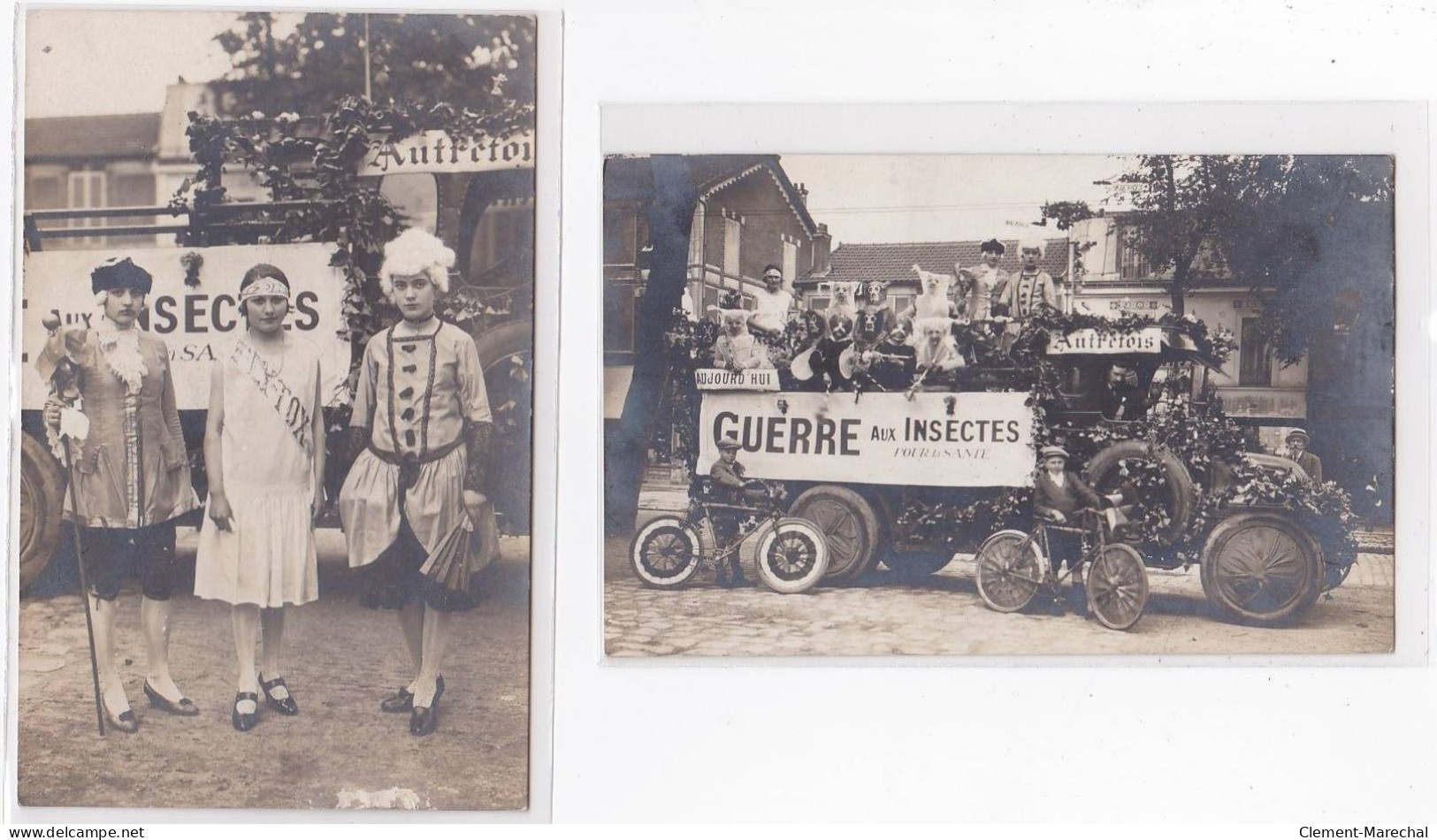 CHAMPIGNY : Lot De 2 Cartes Photos - Autobus Fleuris (guerre Aux Insectes !) - Très Bon état - Champigny Sur Marne