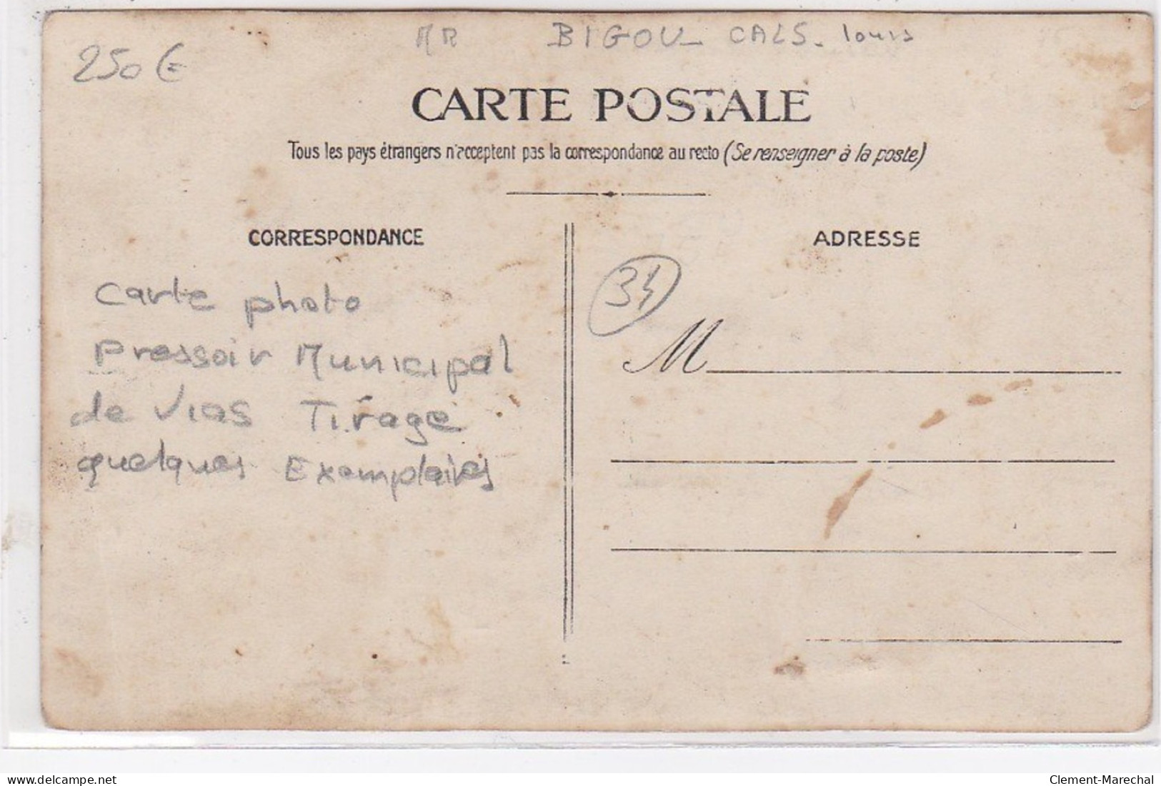 VIAS : Carte Photo Du Pressoir Municipal - Bon état - Autres & Non Classés