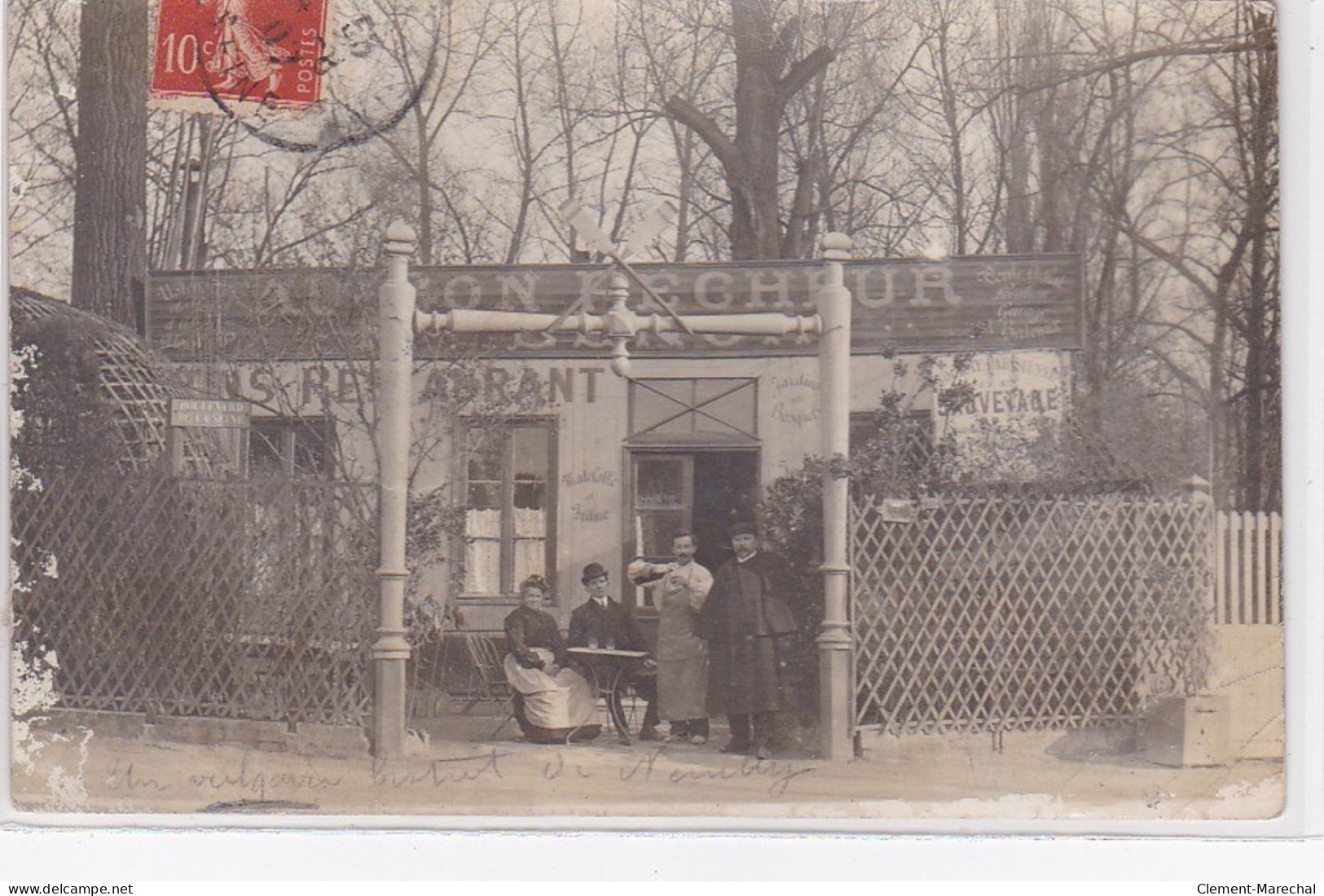 NEUILLY SUR SEINE : Carte Photo Du Café Restaurant "au Bon Pêcheur" (société Parisienne De Sauvetage) - Bon état - Neuilly Sur Seine