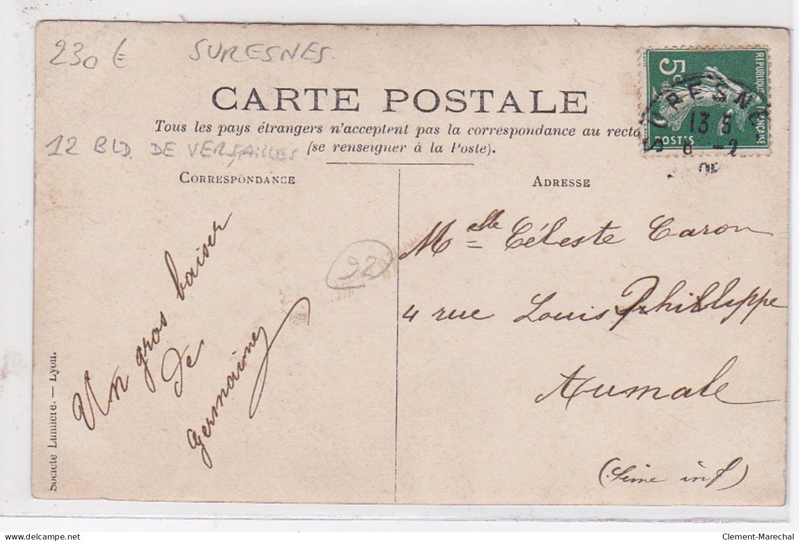 SURESNES : Carte Photo De L'atelier De Photographie MORAND (12 Boulevard De Versailles) - Très Bon état - Suresnes