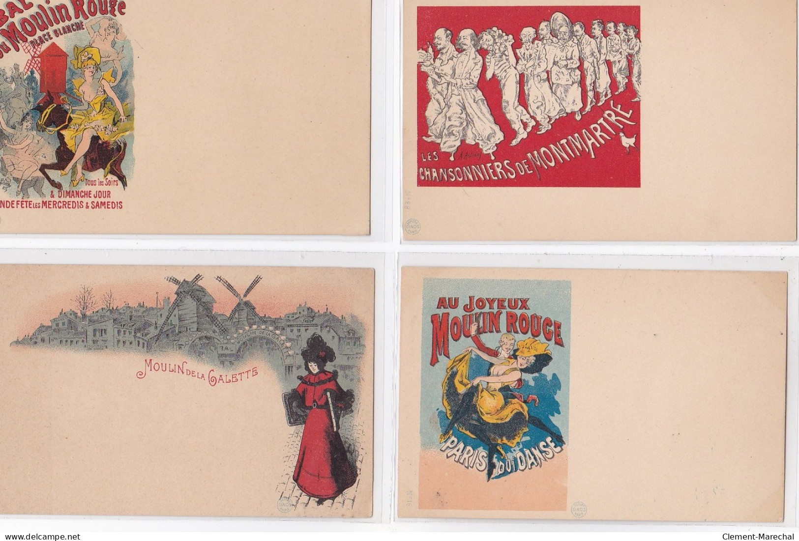 CINOS : lot de 33 cartes postales dont TOULOUSE LAUTREC, 2 cpa de Mucha (il en manque 2) - très bon état