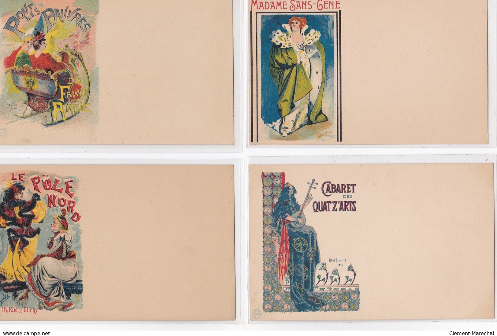 CINOS : lot de 33 cartes postales dont TOULOUSE LAUTREC, 2 cpa de Mucha (il en manque 2) - très bon état