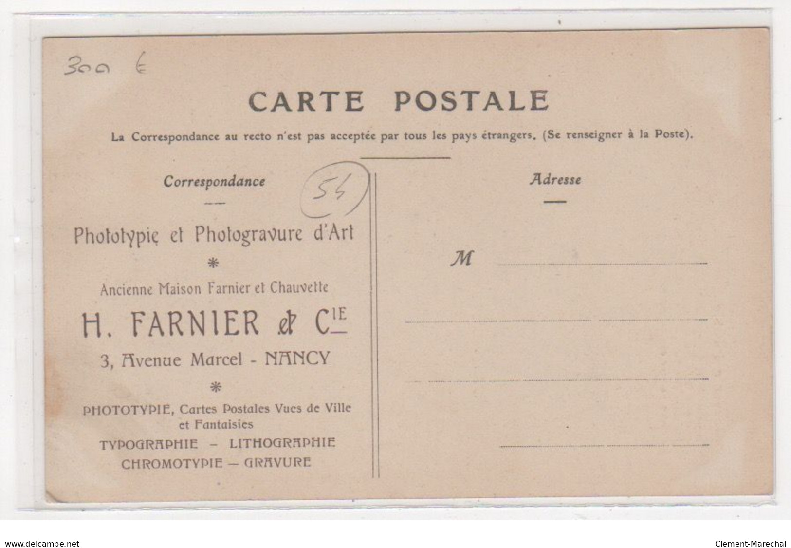 NANCY : Carte Postale Publicitaire Pour L'éditeur De Cartes Postales FARNIER Et CHAUVETTE - Très Bon état - Nancy