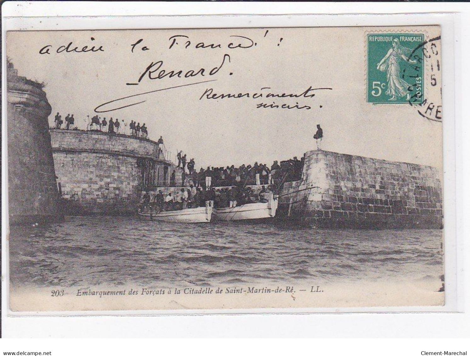 SAINT MARTIN DE RE : Embarquement Des Forçats à La Citadelle (autographe - Bagne - Bagnard RENARD ) - Très Bon état - Saint-Martin-de-Ré