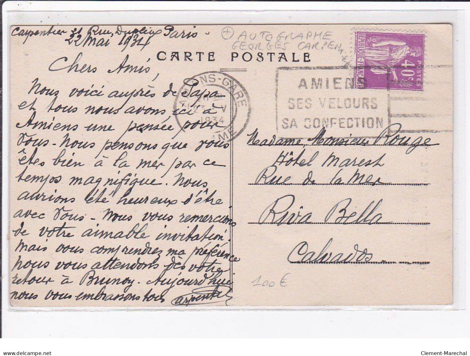 SPORTS : Boxe - Autographe De Georges CARPENTIER (avec Correspondance) - Cpa Du Cinéma-Théâtre REX à ROYE -très Bon état - Boxsport