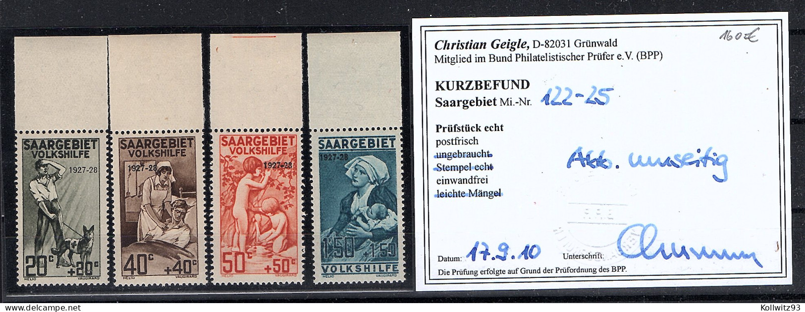 Saargebiet  Mi.-Nr. 122-125 KB. GeigleBPP. - Other & Unclassified