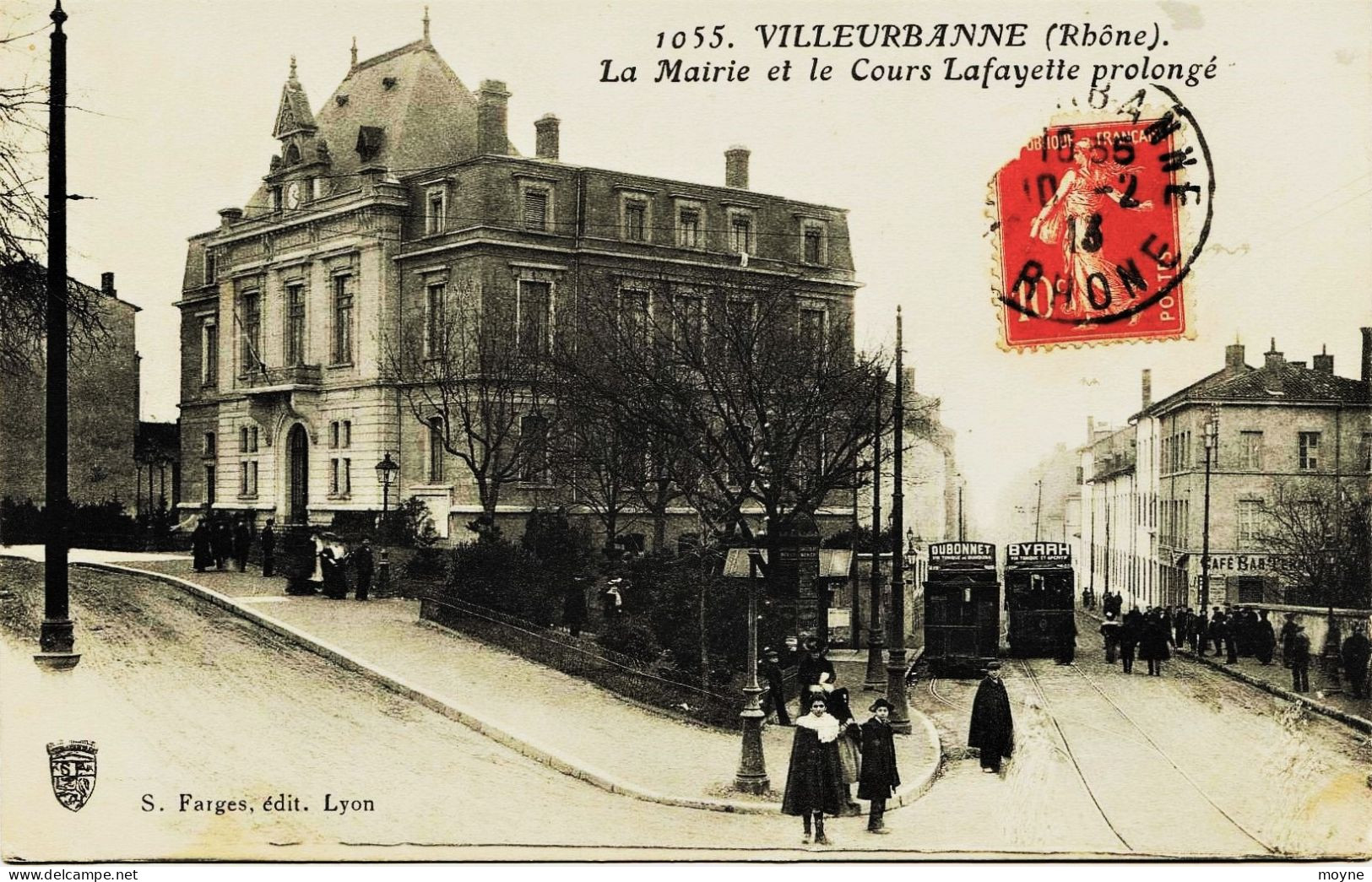 1805  - VILLEURBANNE : Les TRAMS   COURS LAFAYETTE  Et LA MAIRIE  Circulée En 1913 Farges - Villeurbanne