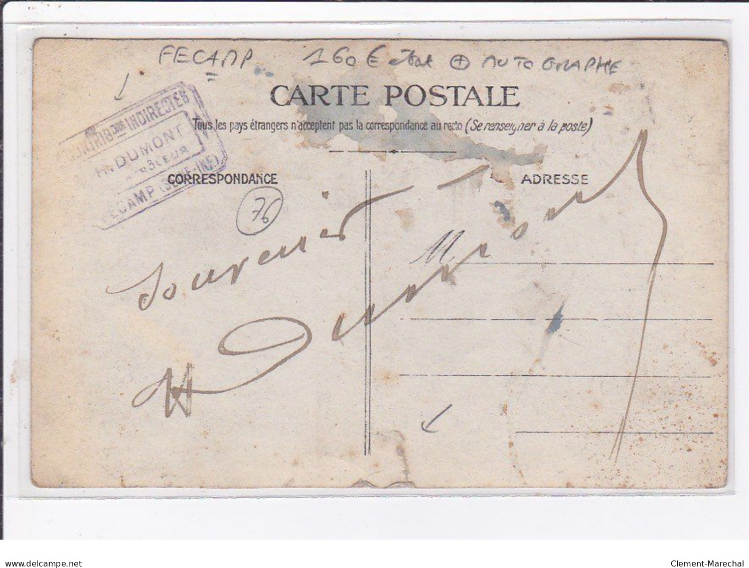 FECAMP : Carte Photo Du Bureau Des Contributions Indirectes (autographe Du Controleur Dumont) - état - Fécamp