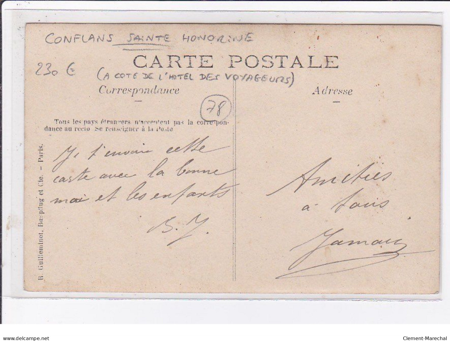 CONFLANS SAINTE HONORINE : Carte Photo Du Magasin De Bois Et Charbons JAMAIN (transport) à Côté De L'hotel Des Voyageurs - Conflans Saint Honorine