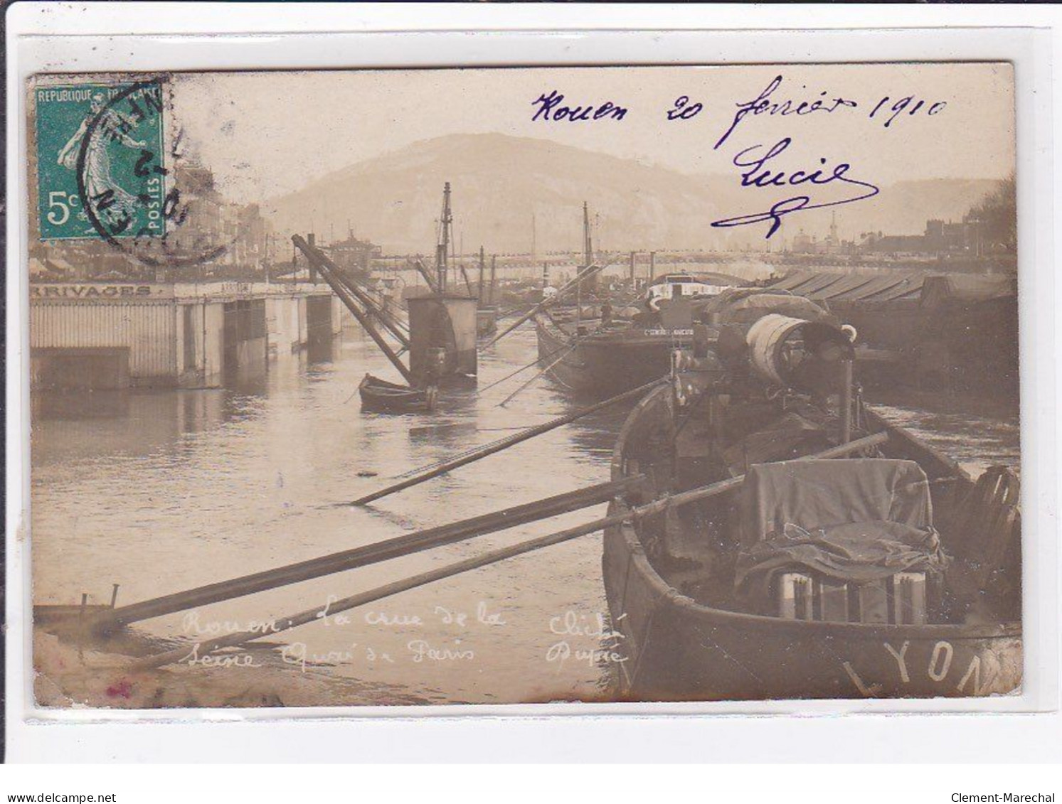 ROUEN : Carte Photo De La Crue De La Seine En 1910 (le Quai De Paris) - Bon état - Rouen