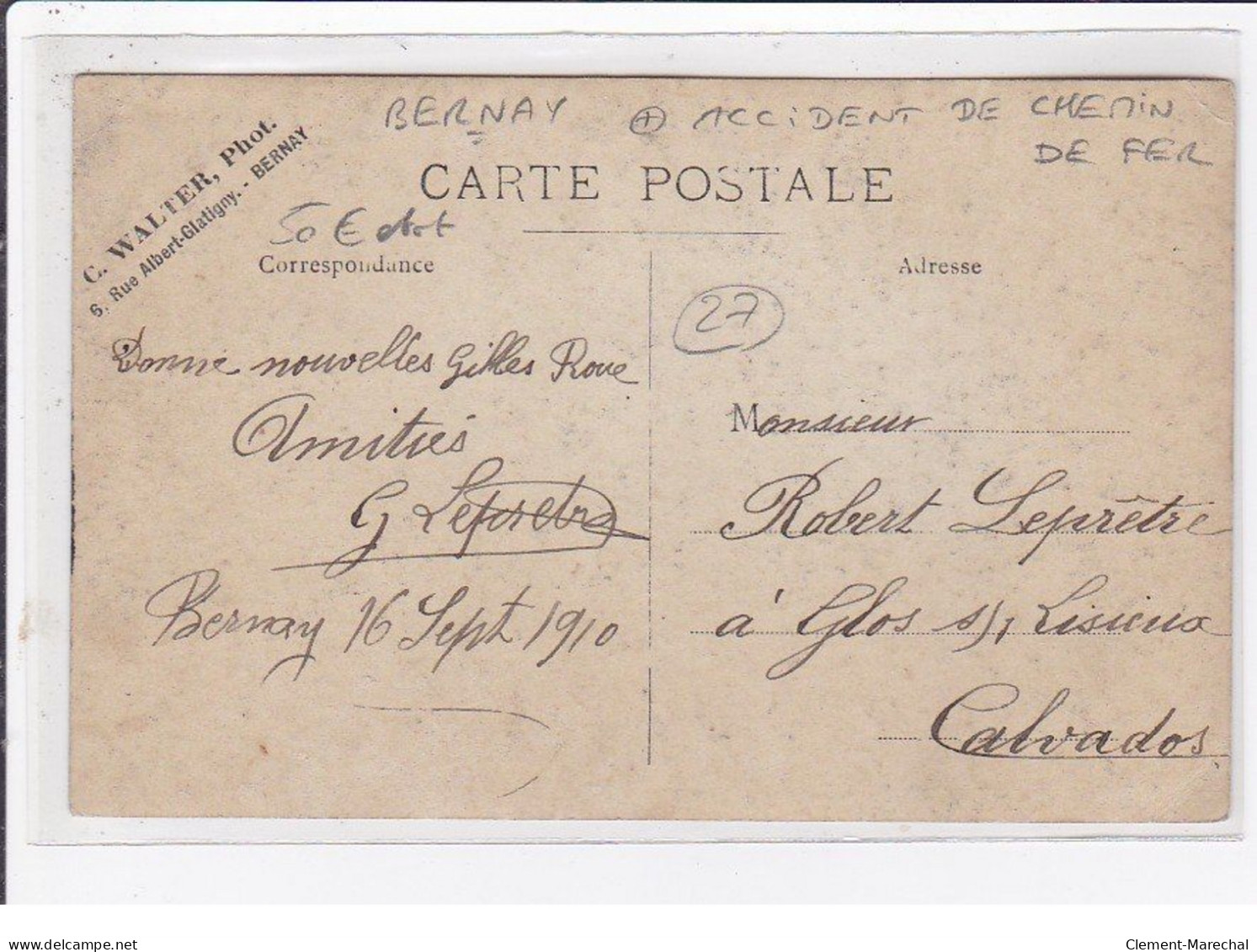 BERNAY : Carte Photo De L'accident De Chemin De Fer - état - Bernay