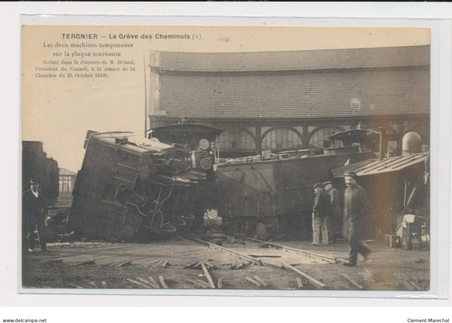 TERGNIER - La Grève Des Cheminots - Les Deux Machines Tamponnées Sur La Plaque Tournante - I - Très Bon état - Sonstige & Ohne Zuordnung