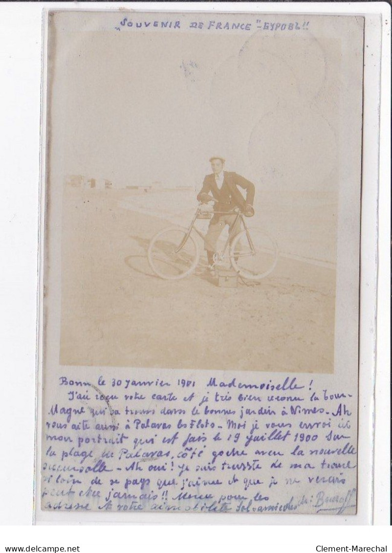 PALAVAS : Carte Photo D'un Cycliste Photographe Sur La Plage (Haralamby BOUROFF) - Très Bon état - Palavas Les Flots