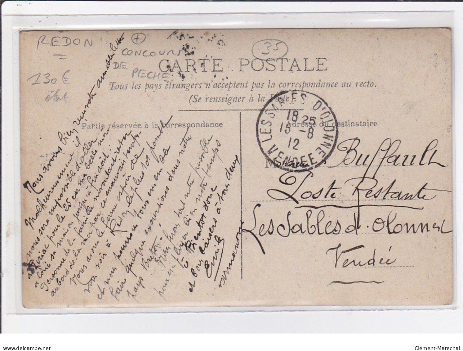 REDON : Carte Photo Du Concours De Pêche En 1912 - Bon état (timbre Décollé) - Redon