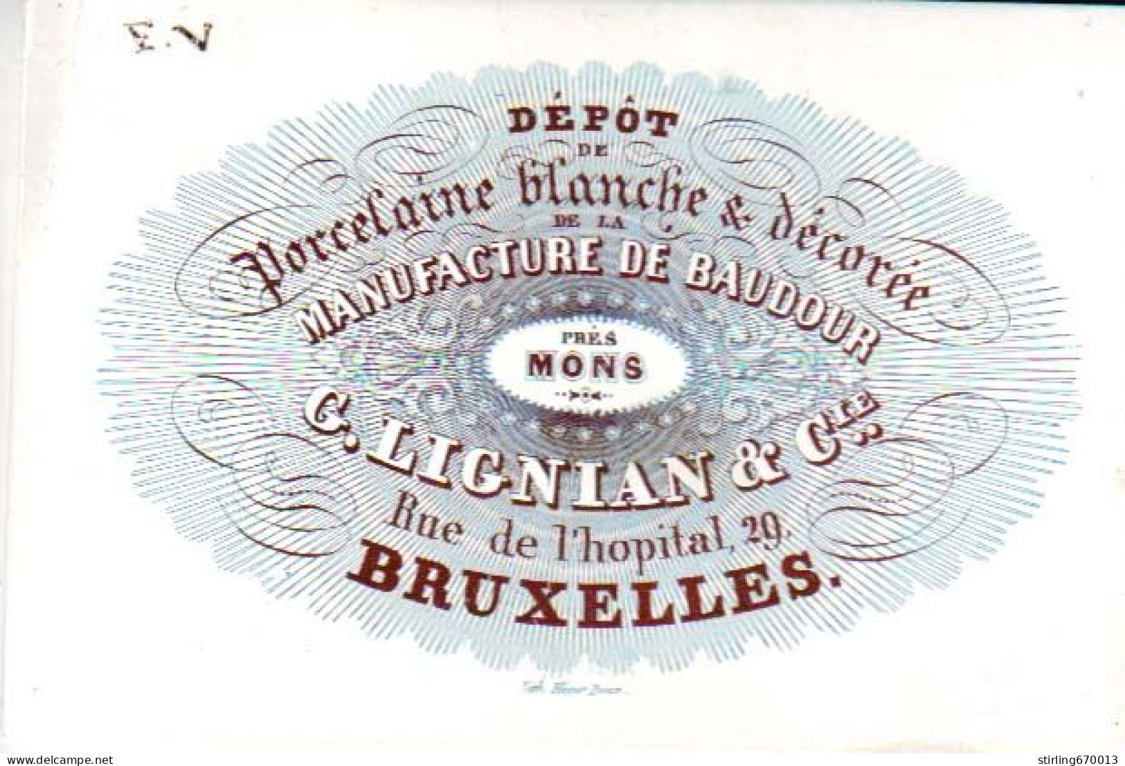 DE 1876 - Carte Porcelaine De G. Lignian & Cie, Manufacture De Baudour Pres Mons, Bruxelles, Imp Heger - Sonstige & Ohne Zuordnung