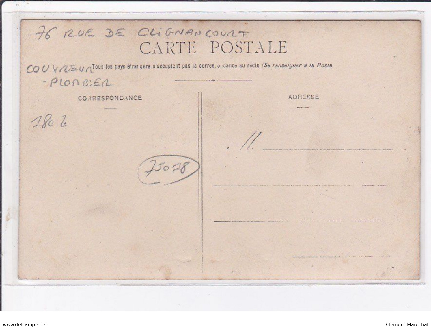 PARIS 18 ème : Carte Photo Du Couvreur - Plombier UTTER Au 76 Rue De Clignancourt - Très Bon état - Arrondissement: 18