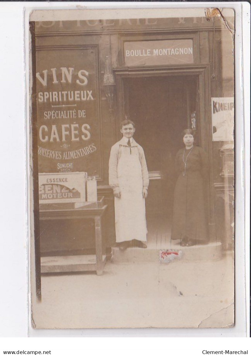 COURBEVOIE : Carte Photo De L'épicerie BOULLE MONTAGNON (marchand De Vins) - état - Courbevoie