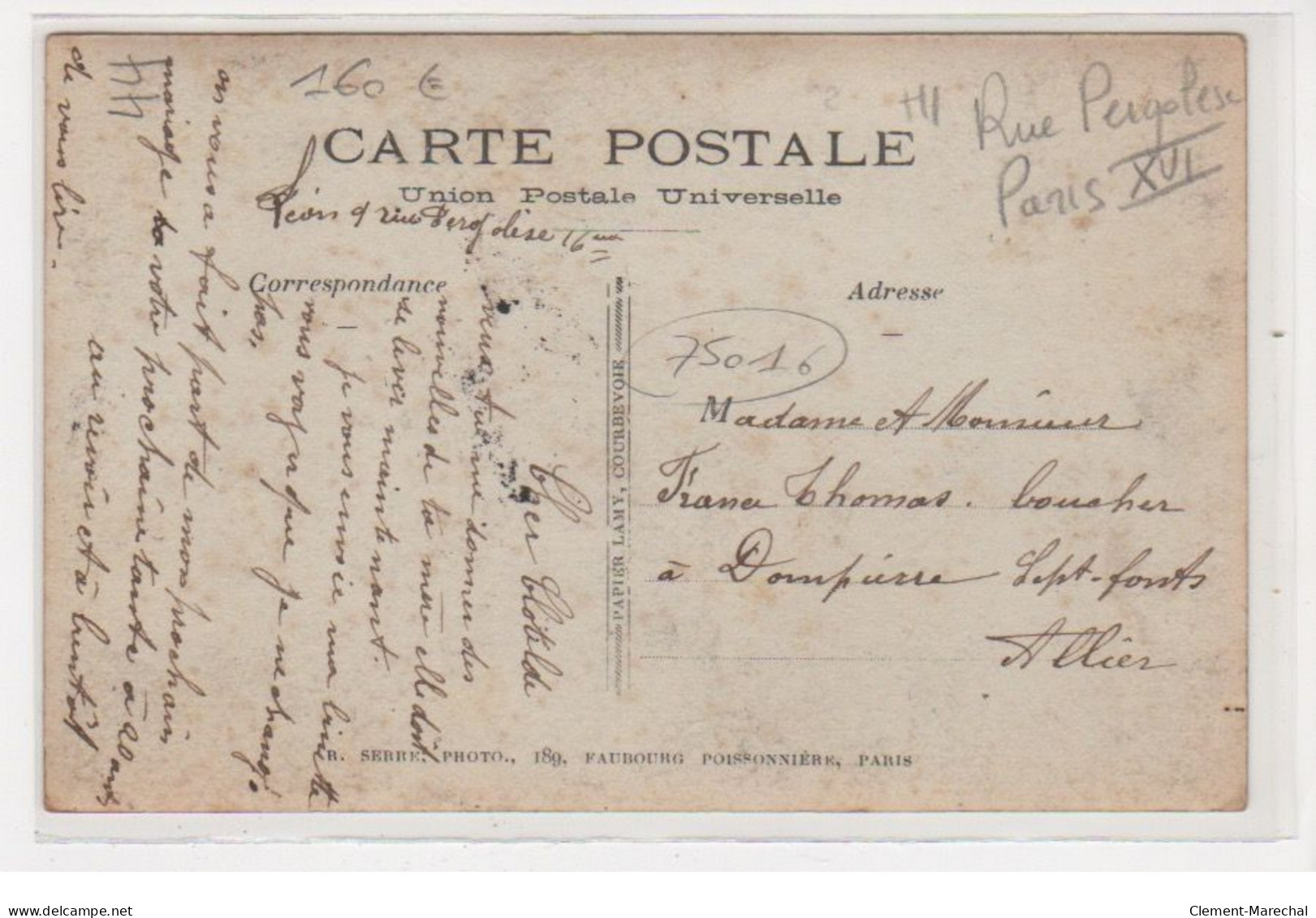 PARIS : Carte Photo Du Salon De Coiffure AUGUSTE (coiffeur) Au 4 Rue Pergolese - Bon état (traces Au Dos) - Paris (16)